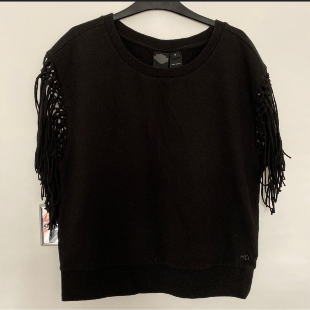 Harley-Davidson Black Boxy Embellished Fringe Top